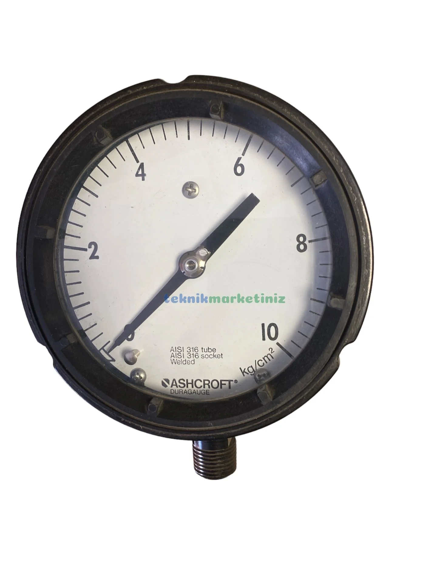 4.5inç Çap 0-10 kg/cm2 Alttan Bağlantılı Önden Sabitlemeli AISI 316 Paslanmaz Basınç Elemanlı Kurutip Hassas Basınç Ölçer, Manometre 1/2'' Duragauge ASHCROFT