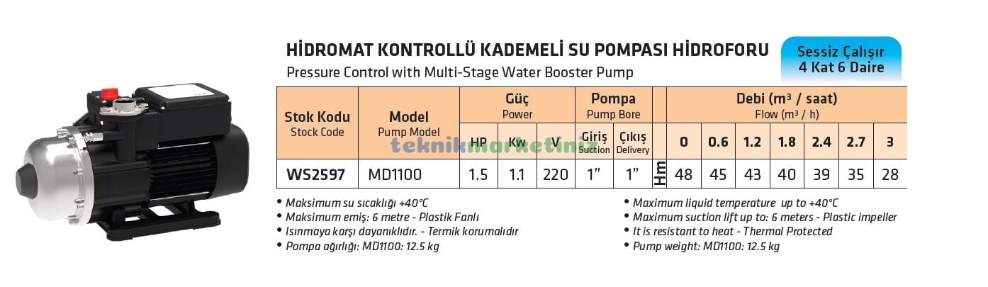 ws2597 md1100 water sound kademeli hidrofor
