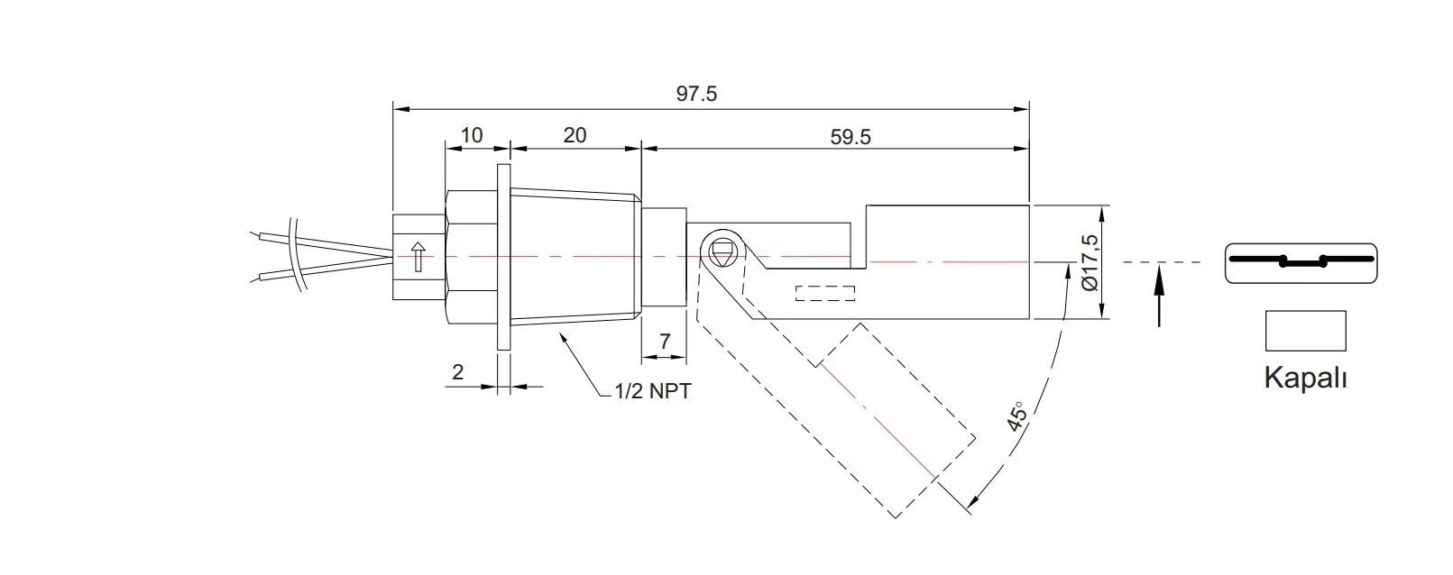 1-2DisliYandanMontajliMiniPlastikSeviyeSalteriensimelp31veelp33teknikcizimiveboyutlari