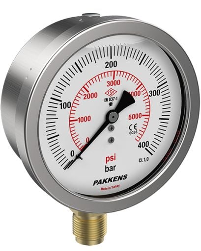 Ø100mm Alttan Bağlantılı Class 1,0 Sıvı Dolgulu Hassas Manometreler