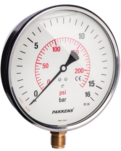 Ø160mm Alttan Bağlantılı Gliserinli (Sıvı Dolgulu) Manometre, Basınç Ölçerler