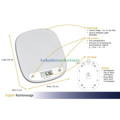 Dijital, Hassas Mutfak Terazisi, Tartısı 5 KG LCD Ekran TFA Dostmann 50.2003.02 TM832.3005.02