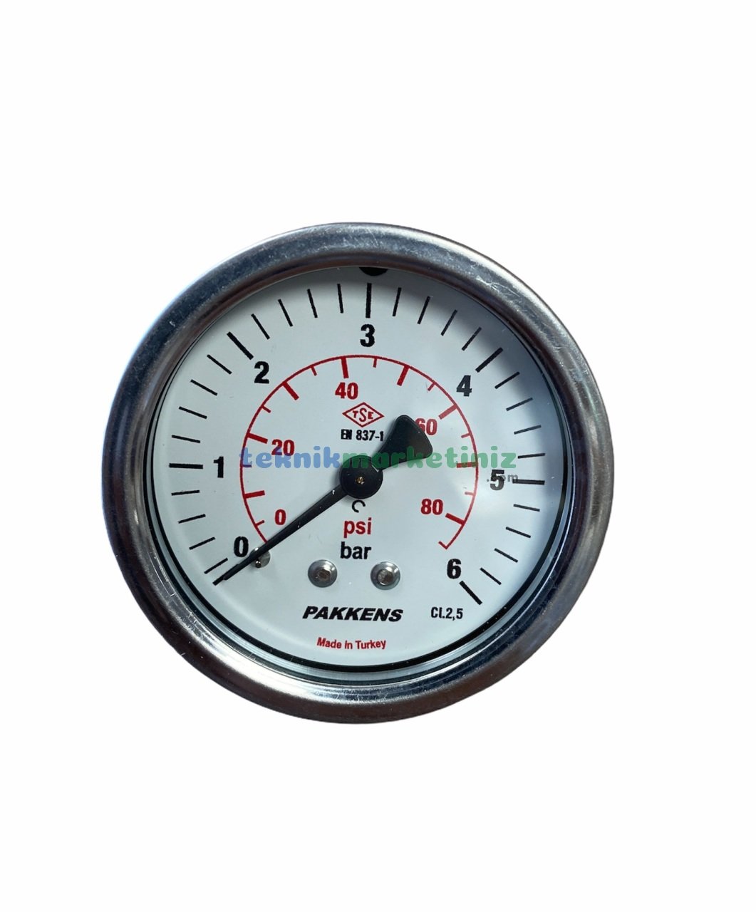 Ø63mm 0-6 Bar Panotip Arka Bağlantılı G1/4'' inç Genel Amaçlı Kurutip Manometre, Basınç Göstergesi CL2,5 PAKKENS