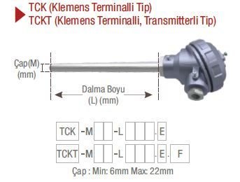 EMKO ( TCK ) ‘‘K’’ NiCr-Ni TİPİ KLEMENS TERMİNALLİ TERMOKUPL EMKO TCK -