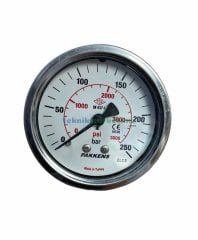 Ø63mm 0-250 Bar Panotip Arka Bağlantılı G1/4'' inç Genel Amaçlı Kurutip Manometre, Basınç Göstergesi CL2,5 PAKKENS