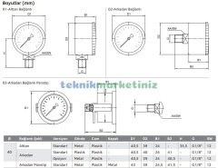 Ø40mm -1 Bar Arkadan Bağlantılı Kurutip G1/8'' Vakummetre, Vakum Göstergesi CL2,5 PAKKENS