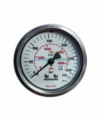 Ø63mm 0-315 Bar Panotip Arka Bağlantılı G1/4'' inç Genel Amaçlı Kurutip Manometre, Basınç Göstergesi CL2,5 PAKKENS