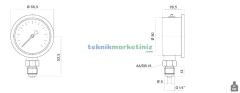 Ø50mm 0-10 Bar Alttan Bağlantılı Gliserinli, Sıvı Dolgulu G1/4'' Manometre, Basınç Göstergesi CL2,5 PAKKENS
