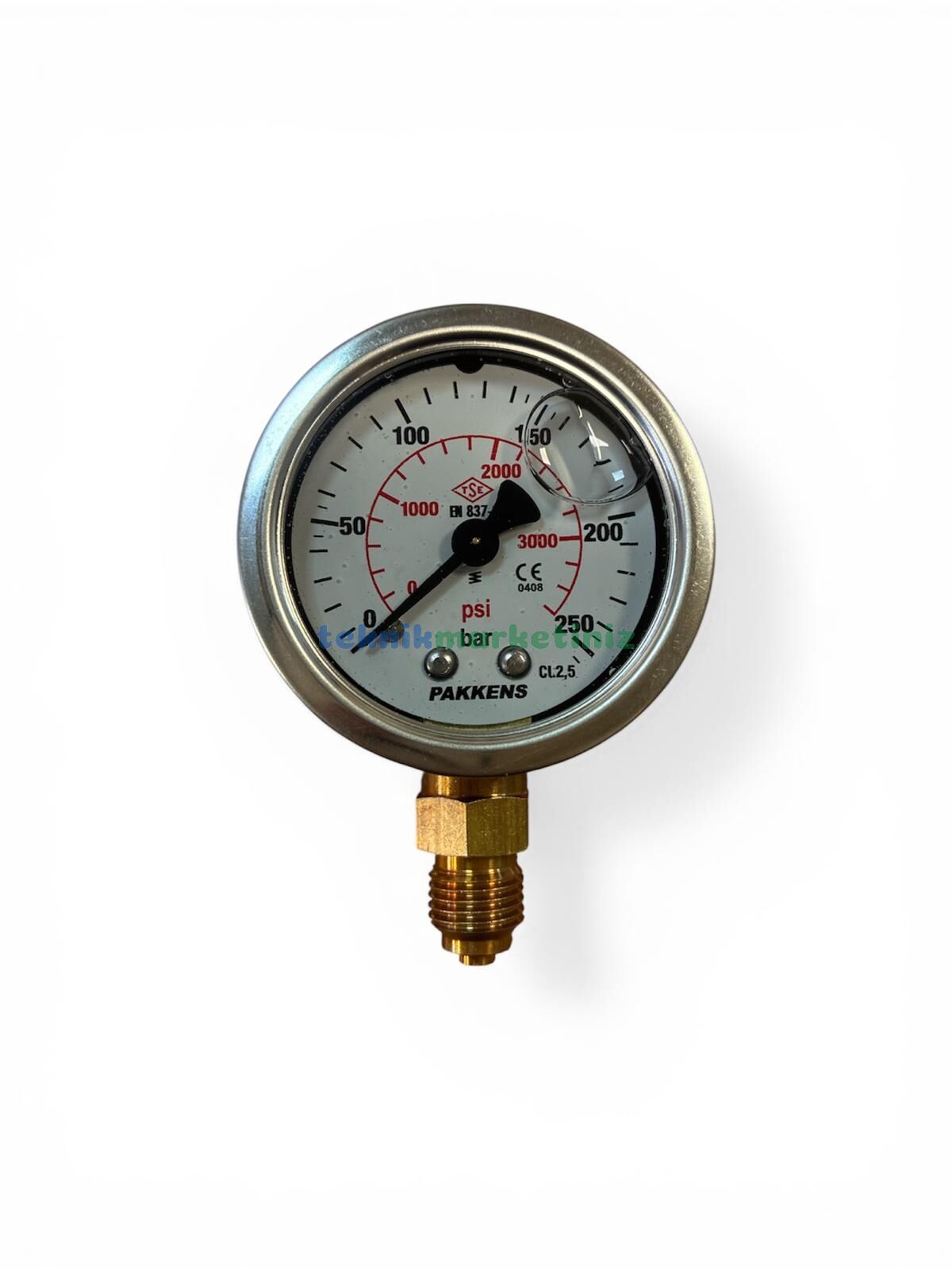 Ø50mm 0-250 Bar Alttan Bağlantılı Gliserinli, Sıvı Dolgulu G1/4'' Manometre, Basınç Göstergesi CL2,5 PAKKENS