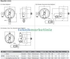 Ø100mm 0/40 Bar Alttan Bağlantılı ÇİFT Elektrik Kontaklı Hassas Manometre, Basınç Ölçer IP65 Kurutip G1/2'' CL1,0 PAKKENS
