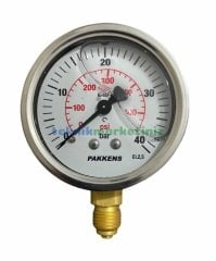 Ø63mm 0-40 Bar Alttan Bağlantılı Gliserinli, Sıvı Dolgulu G1/4'' Manometre, Basınç Göstergesi CL2,5 PAKKENS