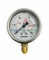 Ø63mm 0-25 Bar Alttan Bağlantılı Gliserinli, Sıvı Dolgulu G1/4'' Manometre, Basınç Göstergesi CL2,5 PAKKENS