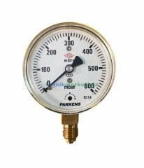 Ø63mm 0/600 Milibar Alttan Bağlantılı Kurutip Kapsül Diyaframlı Basınç Ölçer, Milibar Manometre G1/4'' CL1,6 PAKKENS