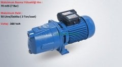SPJ15T Jet Tipi Pompa 1,5 HP - 1,1KW, 380 Volt Trifaze, 70 mss, 3 Ton/saat, Jet Tip Kendinden Emişli Su Pompası