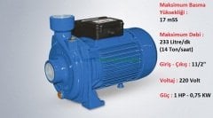 SPS100A Açık Çarklı Pompa 1 HP - 0,75KW, 220 Volt Monofaze, 17 mss, 14 Ton/saat, Sürtme Çarklı Santrifüj Su Pompası STAR POMPA