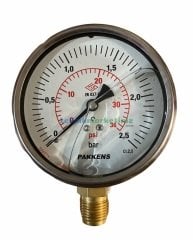 Ø100mm 0-2,5 Bar Alttan Bağlantılı Gliserinli, Sıvı Dolgulu G1/2'' Manometre, Basınç Göstergesi CL2,5 PAKKENS
