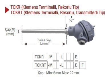 EMKO ( TCKR ) ‘‘K’’ NiCr-Ni TİPİ KLEMENS TERMİNALLİ, REKORLU TİP TERMOKUPL EMKO TCKR -
