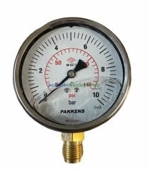 Ø100mm 0-10 Bar Alttan Bağlantılı Gliserinli, Sıvı Dolgulu G1/2'' Manometre, Basınç Göstergesi CL2,5 PAKKENS