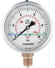 Ø100mm 0-10 Bar Alttan Bağlantılı Gliserinli, Sıvı Dolgulu G1/2'' Manometre, Basınç Göstergesi CL2,5 PAKKENS