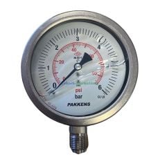 Ø100mm 0/6 Bar Alttan Bağlantılı Komple Paslanmaz Silikon Dolgulu CL1,0 Hassas Basınç Ölçer, Manometre G1/2'' Class 1,0 PAKKENS