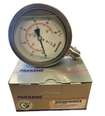 Ø100mm 0/6 Bar Alttan Bağlantılı Komple Paslanmaz Silikon Dolgulu CL1,0 Hassas Basınç Ölçer, Manometre G1/2'' Class 1,0 PAKKENS