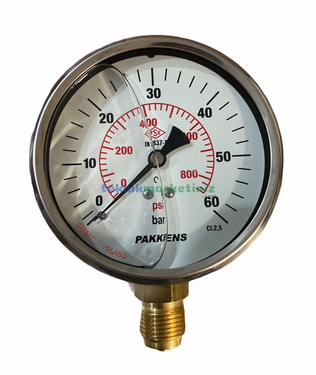 Ø100mm 0-60 Bar Alttan Bağlantılı Gliserinli, Sıvı Dolgulu G1/2'' Manometre, Basınç Göstergesi CL2,5 PAKKENS