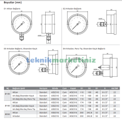 Ø100mm 0/6 Bar Alttan Bağlantılı Komple Paslanmaz Kurutip CL1,0 Hassas Basınç Ölçer, Manometre G1/2'' Class 1,0 PAKKENS