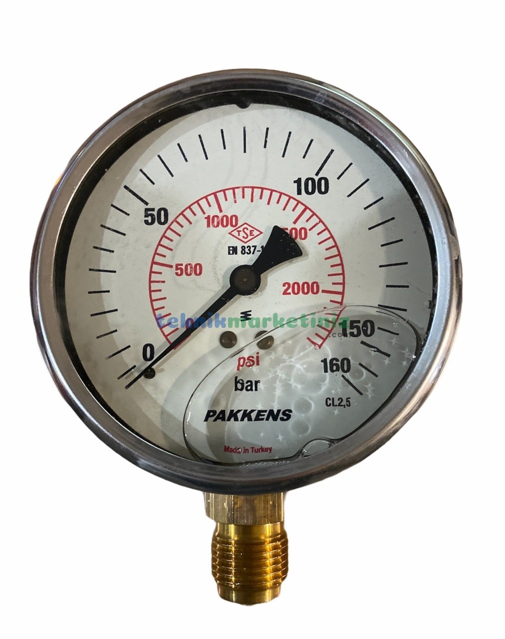 Ø100mm 0-160 Bar Alttan Bağlantılı Gliserinli, Sıvı Dolgulu G1/2'' Manometre, Basınç Göstergesi CL2,5 PAKKENS