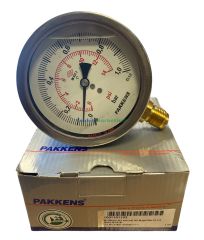 Ø100mm 0/1 Bar Alttan Bağlantılı Paslanmaz Gövde Sıvı Dolgulu CL1,0 Hassas Basınç Ölçer, Manometre G1/2'' Prinç Bağlantı Elemanlı Class 1,0 PAKKENS