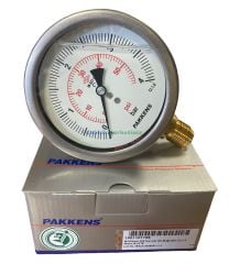 Ø100mm 0/4 Bar Alttan Bağlantılı Paslanmaz Gövde Sıvı Dolgulu CL1,0 Hassas Basınç Ölçer, Manometre G1/2'' Prinç Bağlantı Elemanlı Class 1,0 PAKKENS