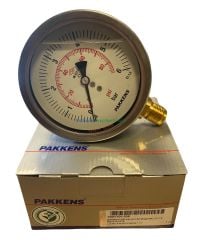 Ø100mm 0/6 Bar Alttan Bağlantılı Paslanmaz Gövde Sıvı Dolgulu CL1,0 Hassas Basınç Ölçer, Manometre G1/2'' Prinç Bağlantı Elemanlı Class 1,0 PAKKENS
