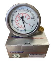 Ø100mm 0/10 Bar Alttan Bağlantılı Paslanmaz Gövde Sıvı Dolgulu CL1,0 Hassas Basınç Ölçer, Manometre G1/2'' Prinç Bağlantı Elemanlı Class 1,0 PAKKENS