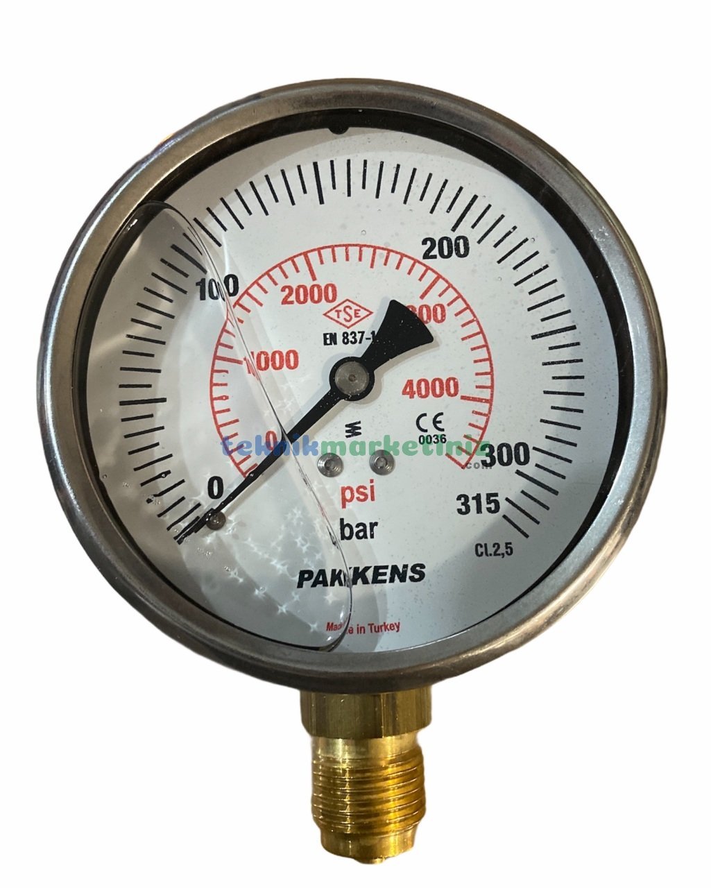 Ø100mm 0-315 Bar Alttan Bağlantılı Gliserinli, Sıvı Dolgulu G1/2'' Manometre, Basınç Göstergesi CL2,5 PAKKENS
