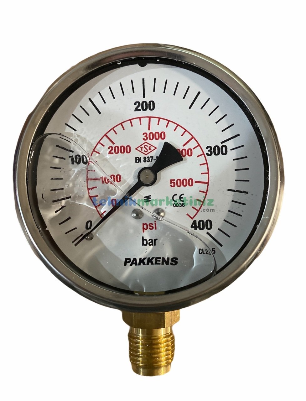 Ø100mm 0-400 Bar Alttan Bağlantılı Gliserinli, Sıvı Dolgulu G1/2'' Manometre, Basınç Göstergesi CL2,5 PAKKENS