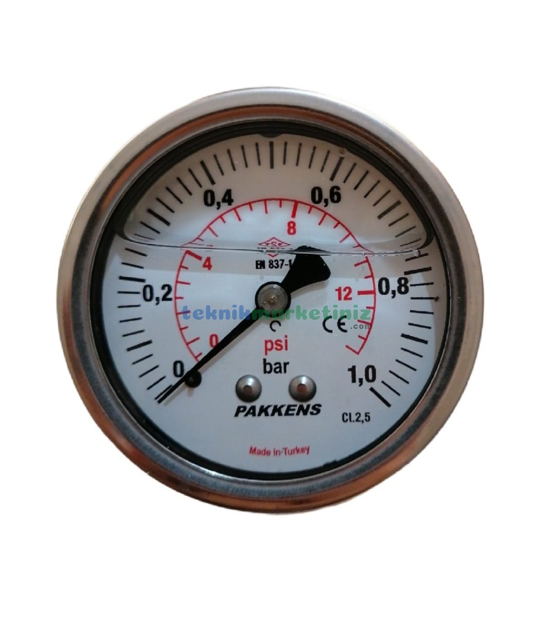 Ø63mm 0-1 Bar Arkadan Bağlantılı Gliserinli, Sıvı Dolgulu G1/4'' Manometre, Basınç Göstergesi CL2,5 PAKKENS