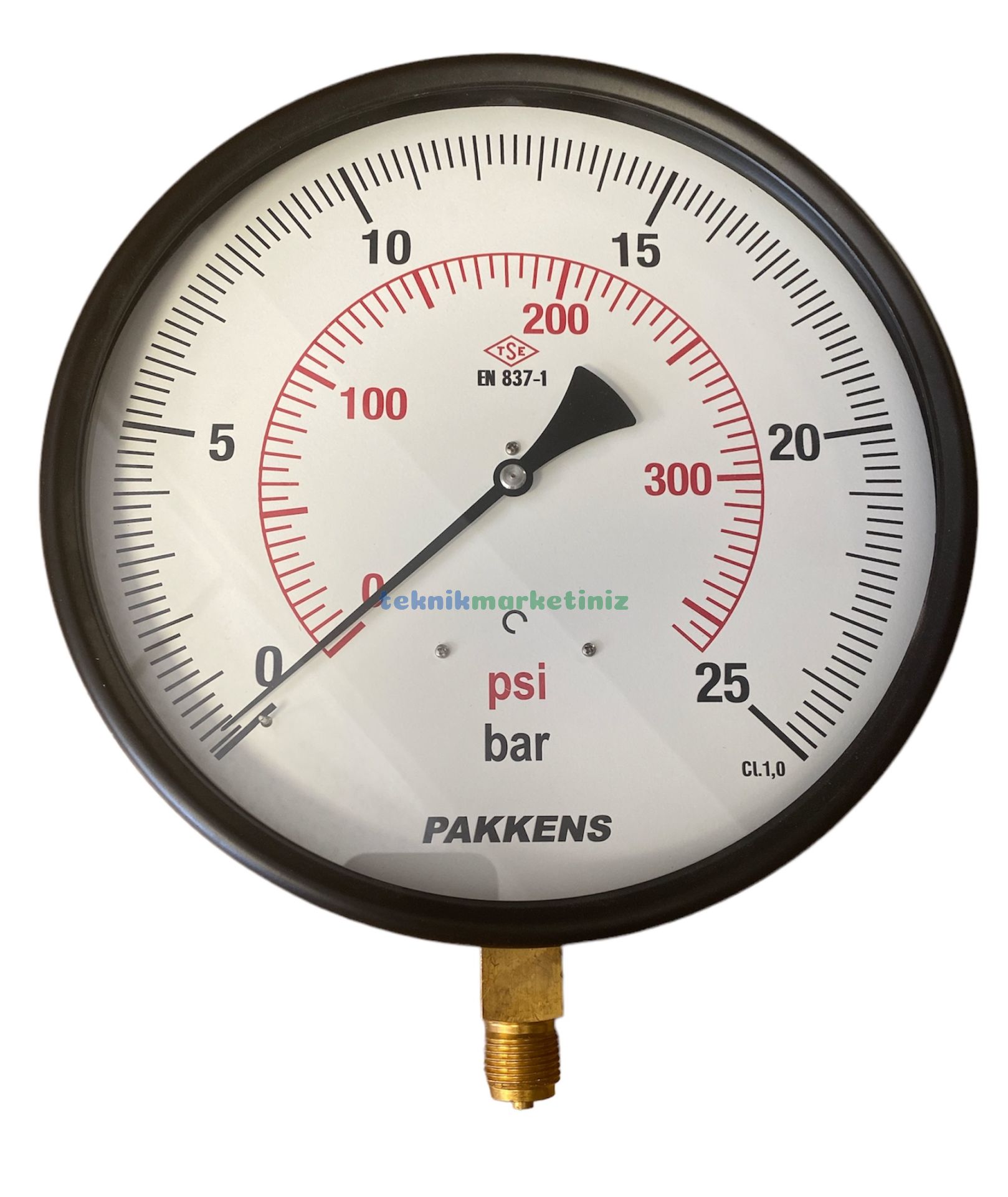 Ø250mm 0/25 Bar Alttan Bağlantılı Kurutip CL1,0 Hassas Basınç Ölçer, Manometre G1/2'' Class 1,0 PAKKENS