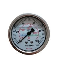 Ø63mm 0-1,6 Bar Arkadan Bağlantılı Gliserinli, Sıvı Dolgulu G1/4'' Manometre, Basınç Göstergesi CL2,5 PAKKENS