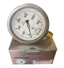 Ø100mm 0/600 Milibar Alttan Bağlantılı Gliserin Dolgulu Kapsül Diyaframlı Basınç Ölçer, Milibar Manometre G1/2'' CL1,6 PAKKENS