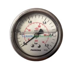 Ø63mm 0-2,5 Bar Arkadan Bağlantılı Gliserinli, Sıvı Dolgulu G1/4'' Manometre, Basınç Göstergesi CL2,5 PAKKENS