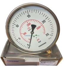 Ø160mm 0-25 Bar Alttan Bağlantılı Gliserinli, Sıvı Dolgulu G1/2'' Manometre, Basınç Göstergesi CL1,6 PAKKENS