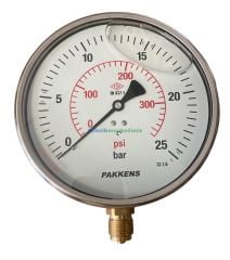 Ø160mm 0-25 Bar Alttan Bağlantılı Gliserinli, Sıvı Dolgulu G1/2'' Manometre, Basınç Göstergesi CL1,6 PAKKENS