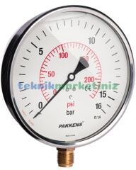 Ø160mm 0-16 Bar Alttan Bağlantılı Gliserinli, Sıvı Dolgulu G1/2'' Manometre, Basınç Göstergesi CL1,6 PAKKENS