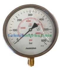 Ø160mm 0-600 Bar Alttan Bağlantılı Gliserinli, Sıvı Dolgulu G1/2'' Manometre, Basınç Göstergesi CL1,6 PAKKENS