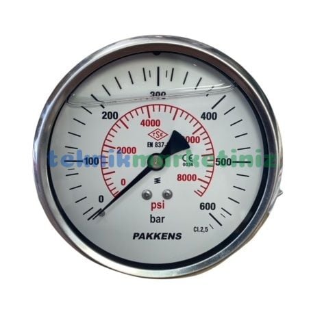 Ø100mm 0-600 Bar Panotip Arkadan Bağlantılı Gliserinli, Sıvı Dolgulu G1/2'' Manometre, Basınç Göstergesi CL2,5 PAKKENS