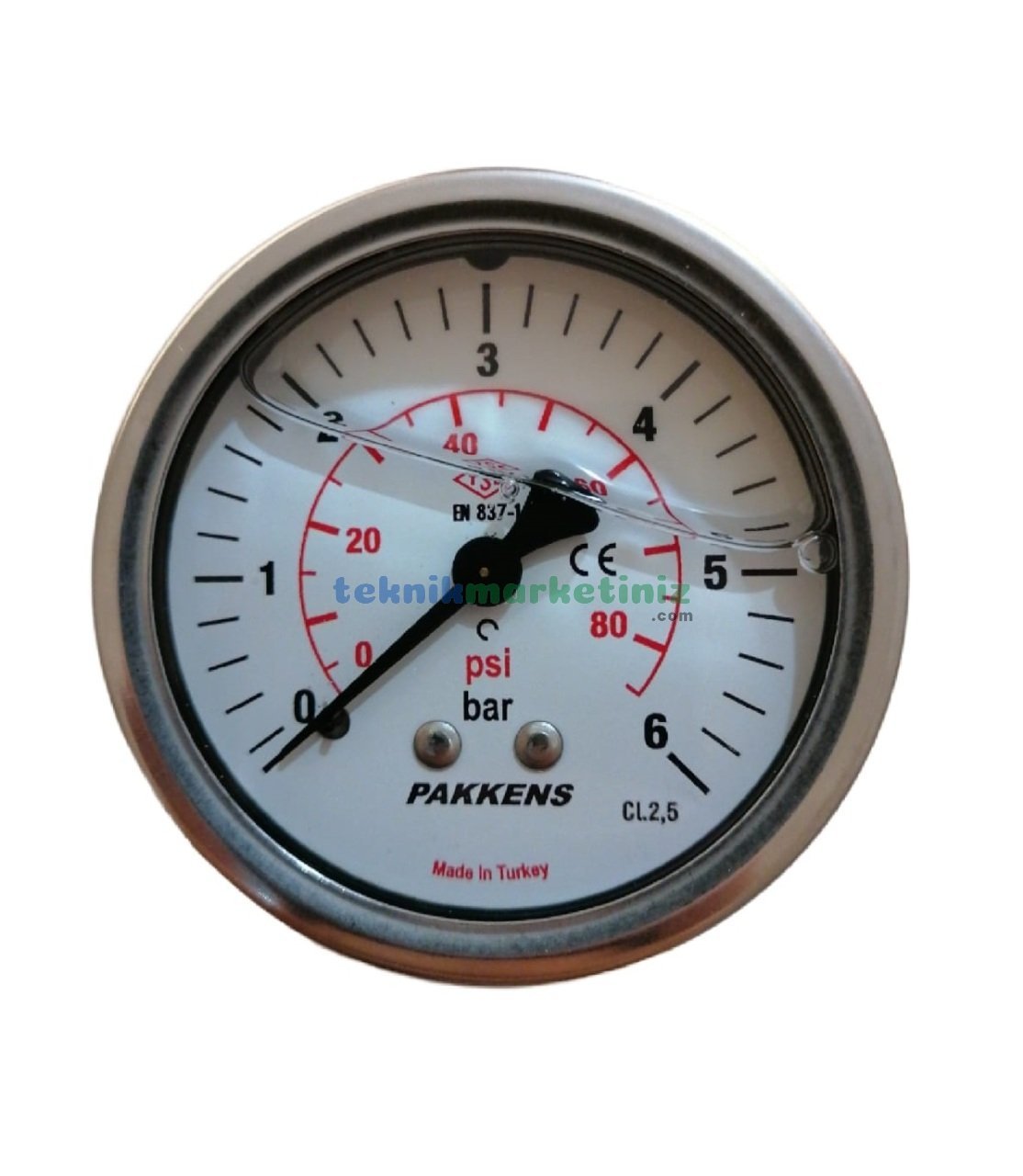 Ø63mm 0-6 Bar Arkadan Bağlantılı Gliserinli, Sıvı Dolgulu G1/4'' Manometre, Basınç Göstergesi CL2,5 PAKKENS