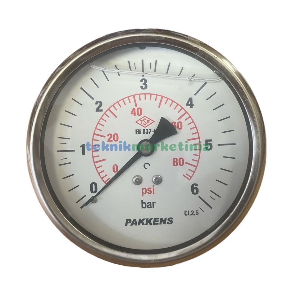 Ø100mm 0-6 Bar Arkadan Bağlantılı Gliserinli, Sıvı Dolgulu G1/2'' Manometre, Basınç Göstergesi CL2,5 PAKKENS