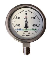 Ø100mm -500/+500 Milibar Alttan Bağlantılı Komple Paslanmaz Kurutip Kapsül Diyaframlı Basınç Ölçer, Milibar ManoVakummetre G1/2'' CL1,6 PAKKENS