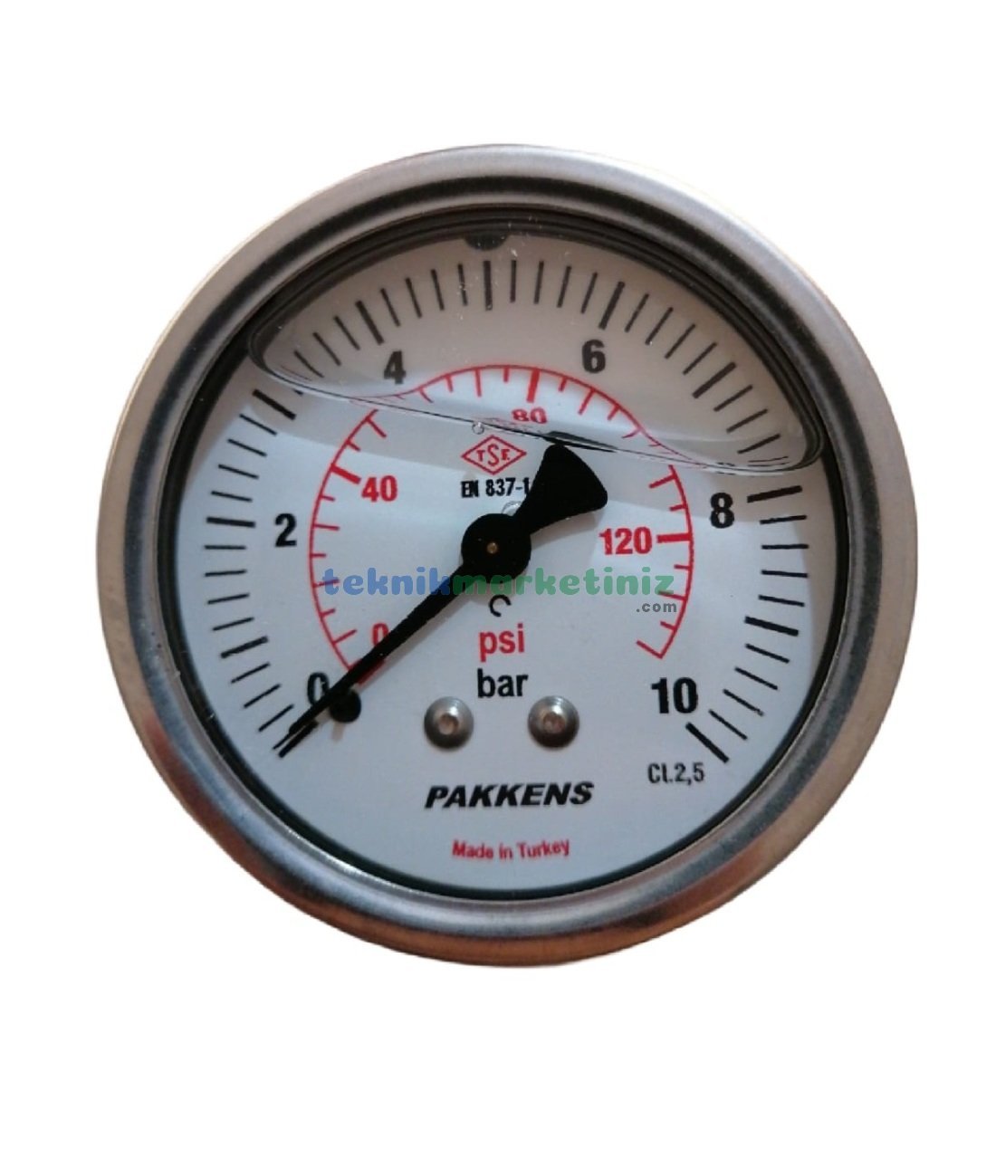 Ø63mm 0-10 Bar Arkadan Bağlantılı Gliserinli, Sıvı Dolgulu G1/4'' Manometre, Basınç Göstergesi CL2,5 PAKKENS