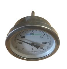 Ø100mm 0/+120°C Derece, Komple Paslanmaz Arkadan Çıkışlı G1/2'' Bi-Metal Sıcaklık Ölçer, Termometre, Mekanik Isı Gösterge Saati, CL2,0 PAKKENS, Dalma Boyu :