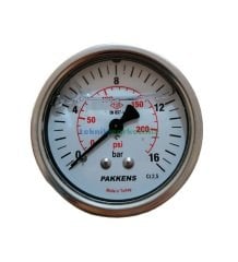 Ø63mm 0-16 Bar Arkadan Bağlantılı Gliserinli, Sıvı Dolgulu G1/4'' Manometre, Basınç Göstergesi CL2,5 PAKKENS